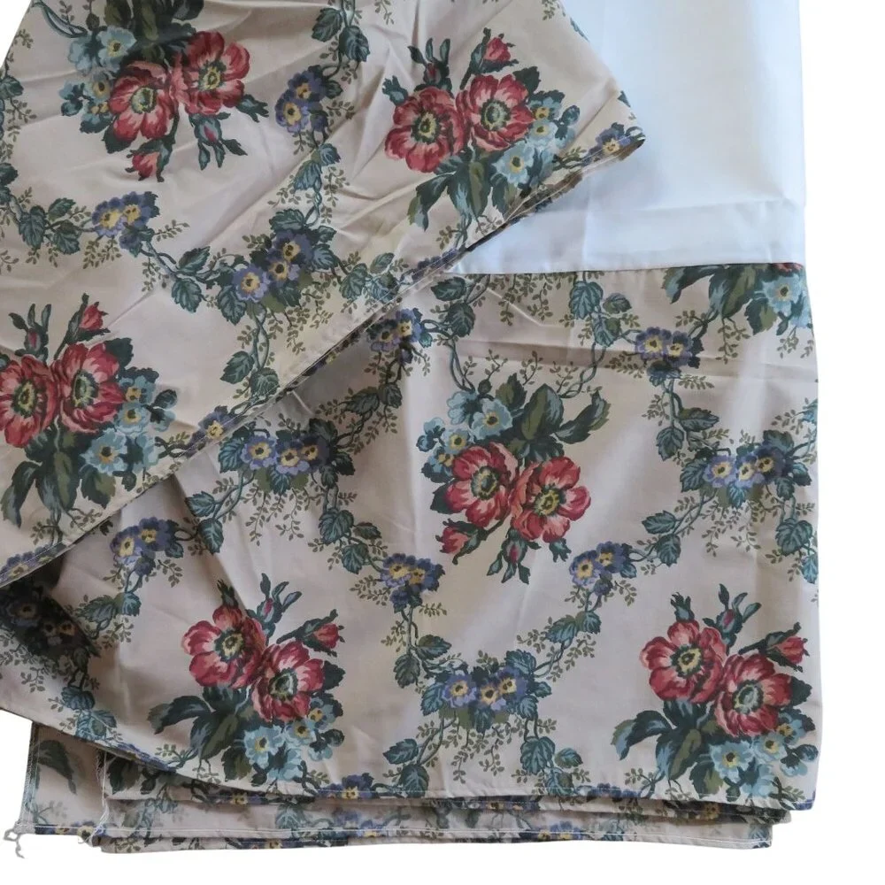 Vintage 1988 Louis Nichole Twin Bed Skirt Floral Beige Red Blue 13.5